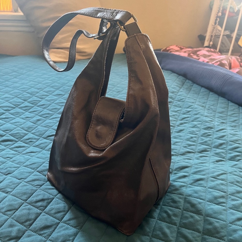 Gap Small Brown Leather Bucket Bag Y2k ['02]
